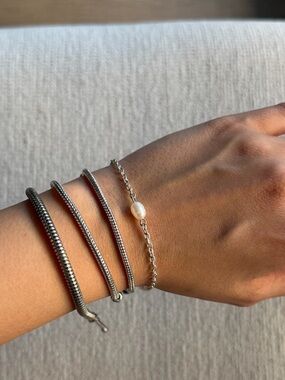 Sterling Silver Tone Adjustable Chain Anklet Set - Silver